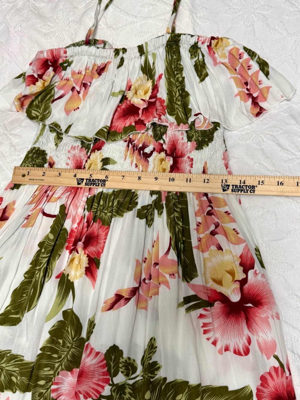 VTG Y2K Handmade Hawaii Mini Off Shoulder Dress Rayon Floral Boho Resort OS EUC - Picture 8 of 13